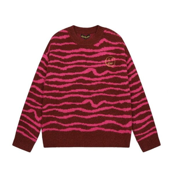 Drew Wavy Striped Knit Sweater Rose Red